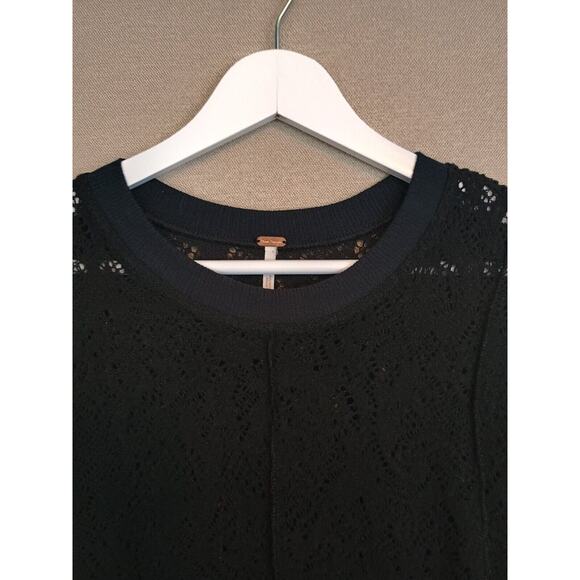 Free People Dress Womens Medium Black Crochet Lace Flare Romantic Neutral Goth - Picture 4 of 10